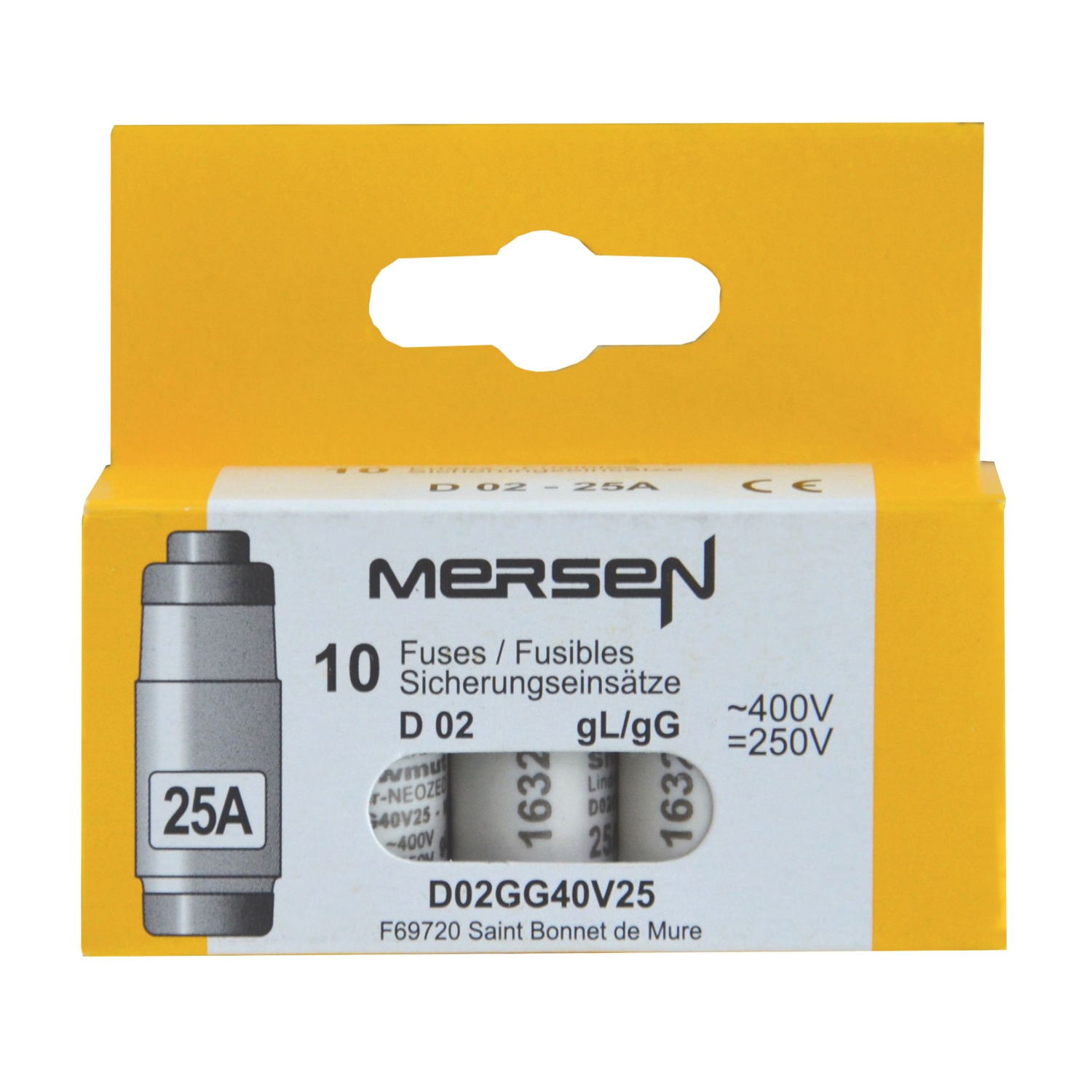 Sicherungseinsatz D02 25A 10 Stück
