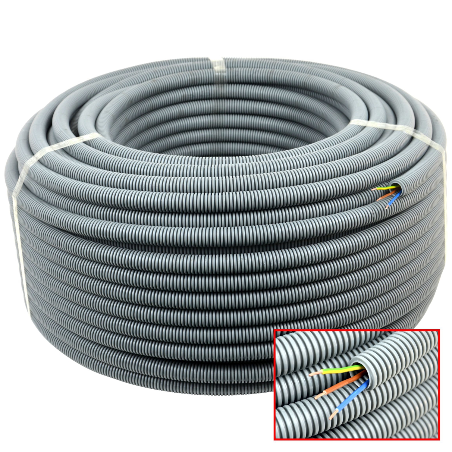 E-Rohr flex-M PP 20mm 100m mit YE 3x1,5mm² (braun, blau, gelb/grün)