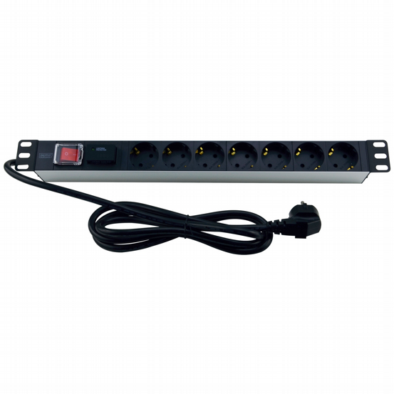 19" Steckdosenl. 7-fach m. ÜSS/Schalter