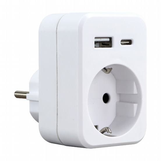 Steckdosenadapter Schuko USB A/C weiß