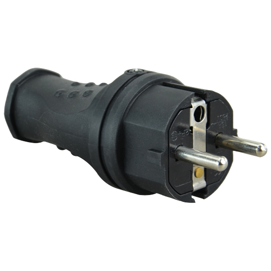 Vollgummistecker Schuko-MSK schwarz IP44